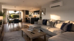 modern open living room with air con